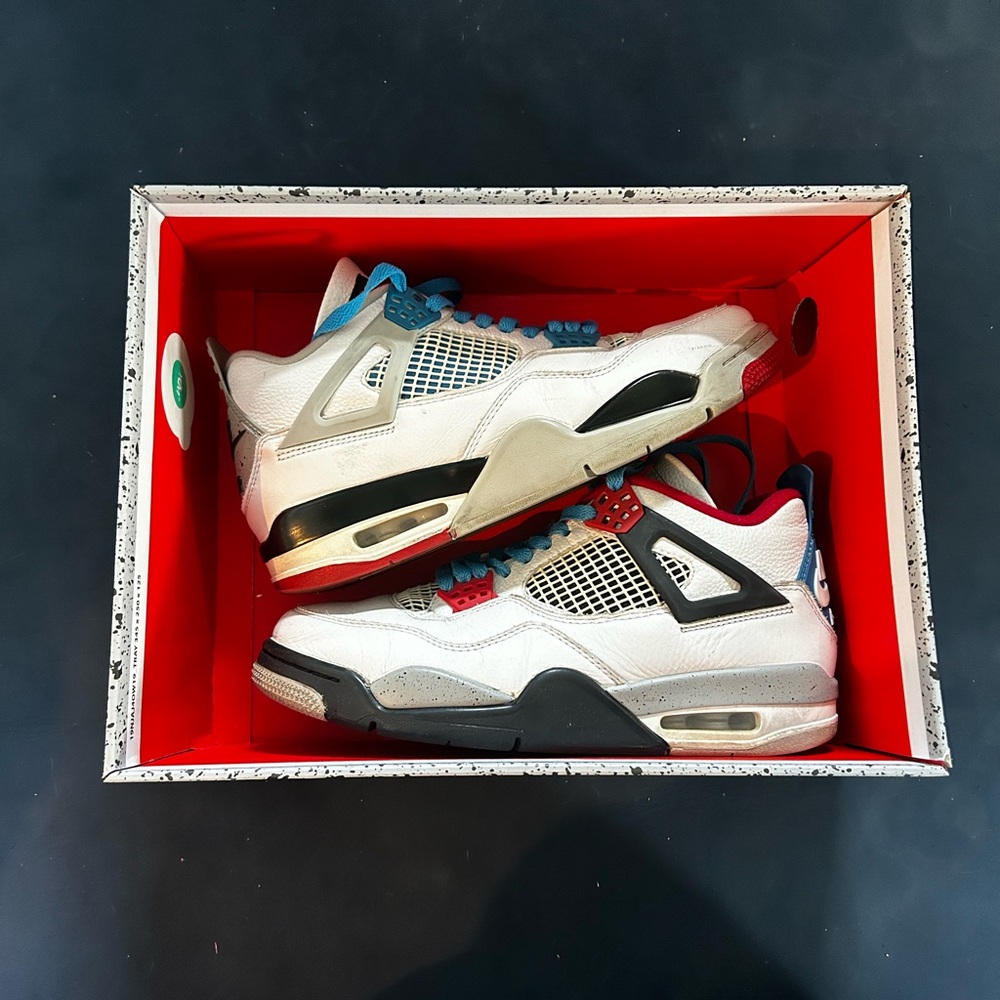 Jordan 4 Retro SE in White, Blue, and Red